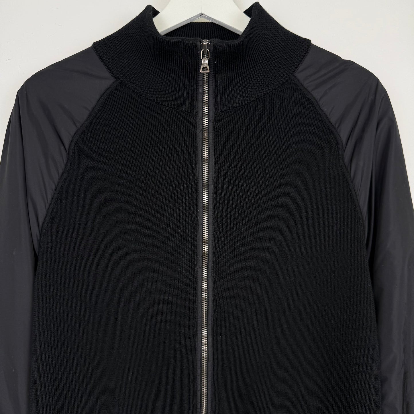 Prada Milano Full Zip Nylon Sleeve Hybrid Knit Jacket