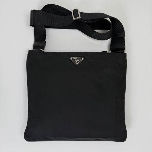 Prada Black Tessuto Nylon Flat Messenger Bag