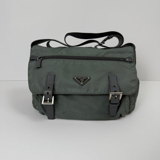 Prada Milano Nylon Buckle Messenger Bag – Charcoal Grey