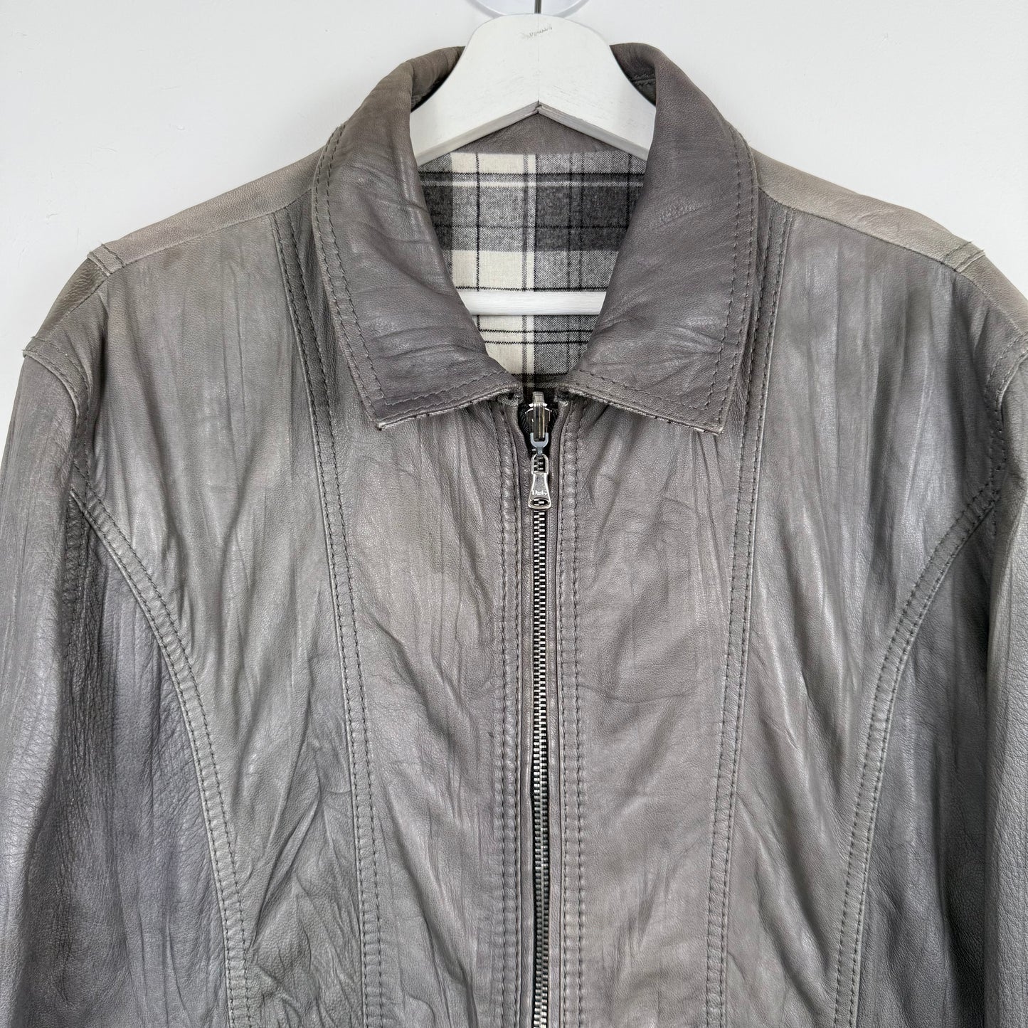 D&G Dolce & Gabbana Reversible Grey Leather & Checkered Wool Jacket