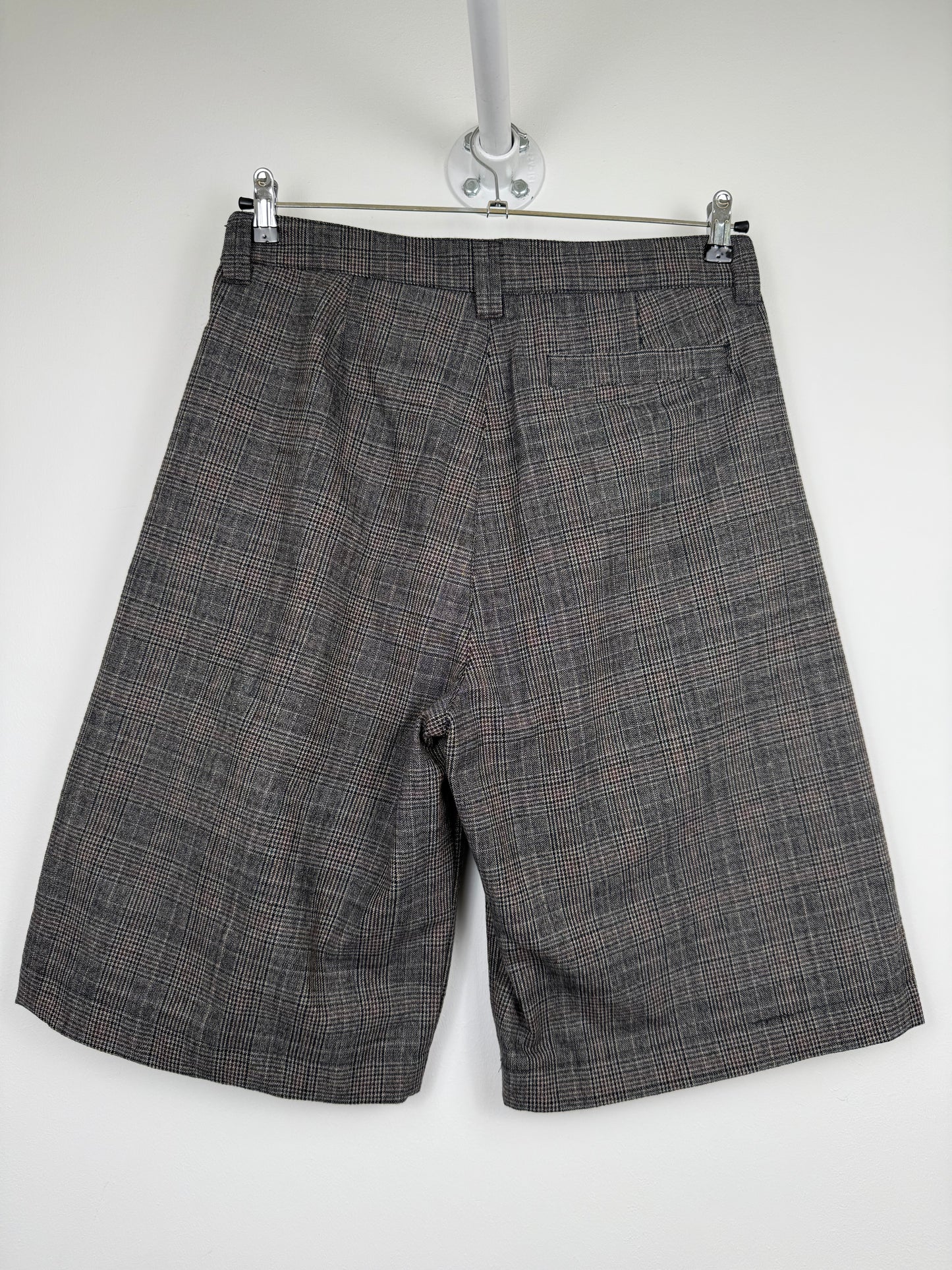 Maas Broekhuizen Grey Plaid Wide-Leg Shorts (Dries Van Noten Fabric)
