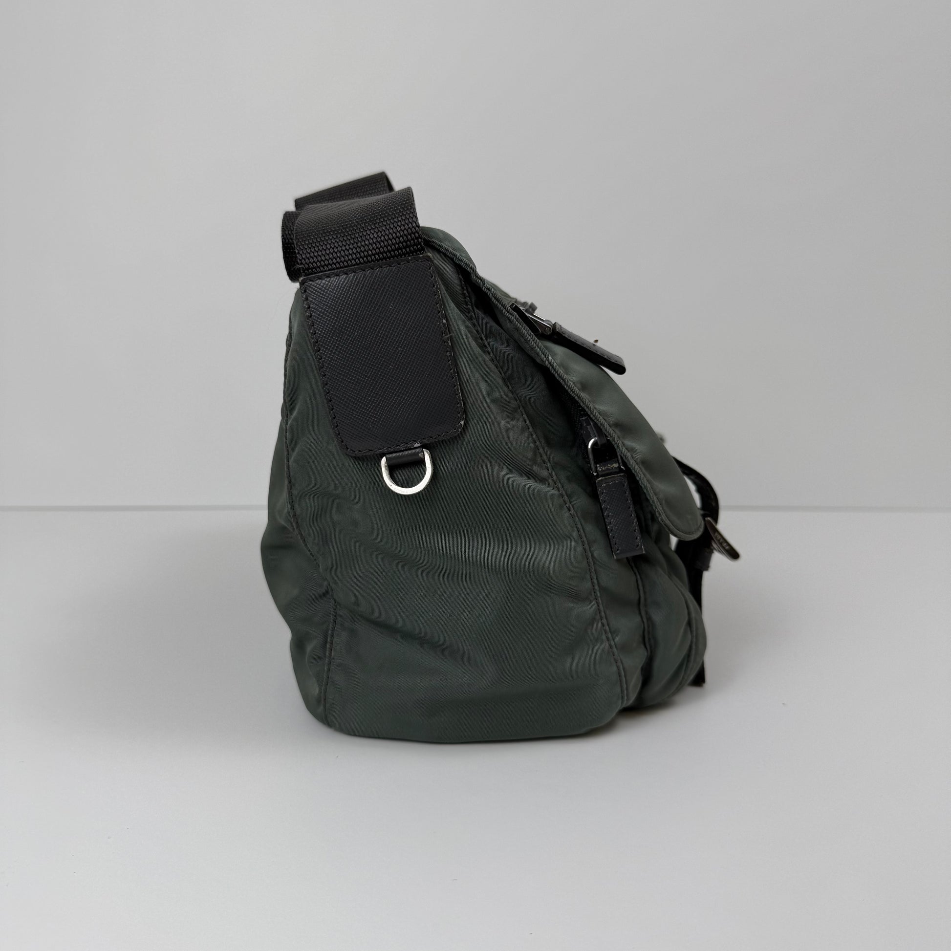 Prada Milano Nylon Buckle Messenger Bag – Charcoal Grey