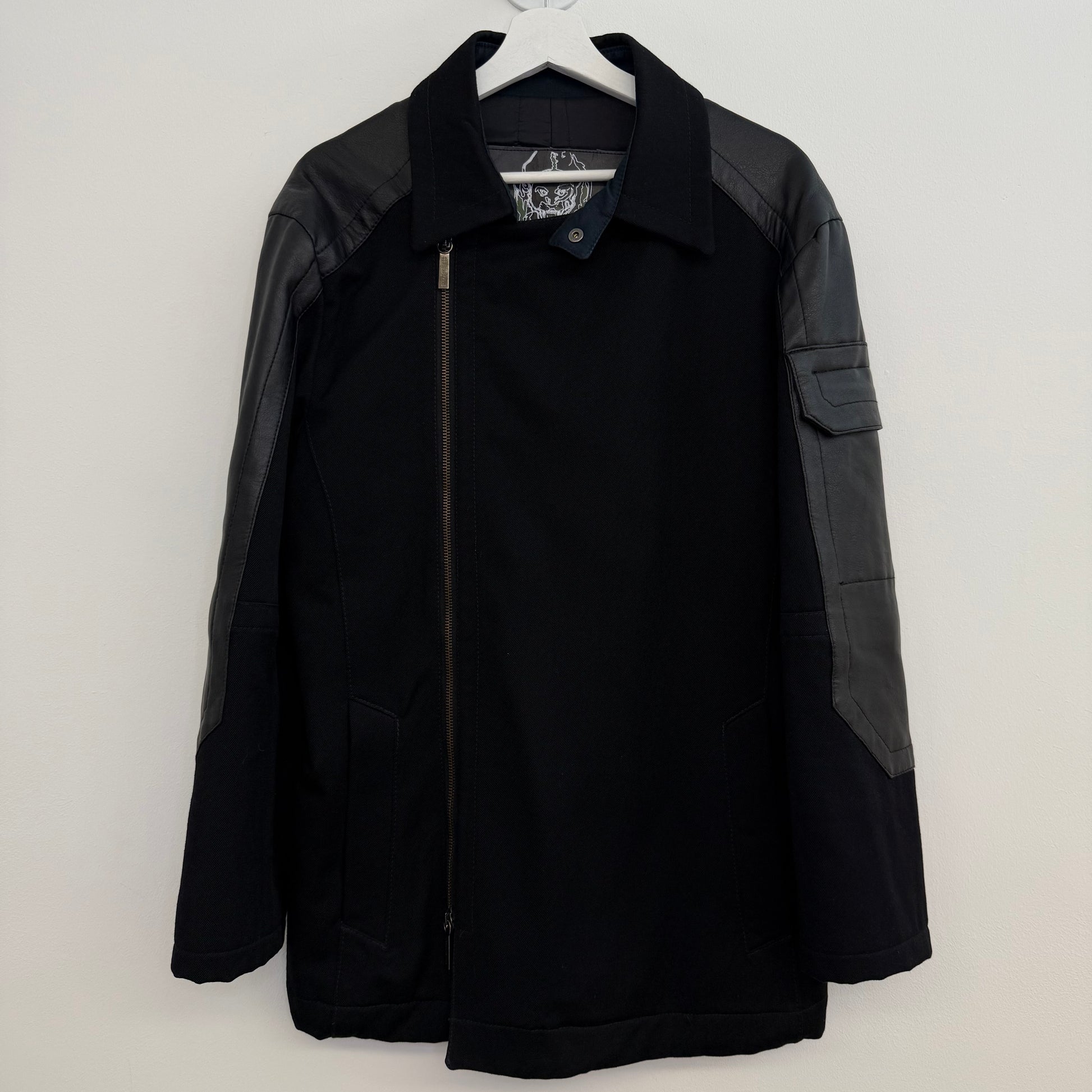 Bikkembergs Asymmetrical Wool & Leather Panel Jacket, A-symmetric zipping