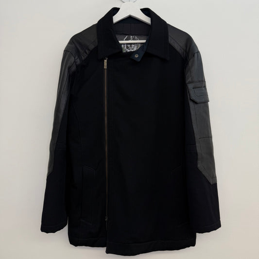 Bikkembergs Asymmetrical Wool & Leather Panel Jacket, A-symmetric zipping