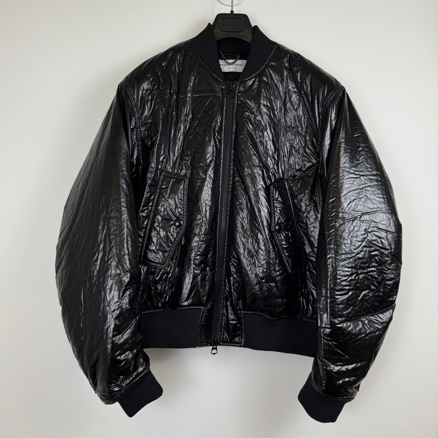 Dries Van Noten FW21 Back-Zip Crinkled Technical Bomber