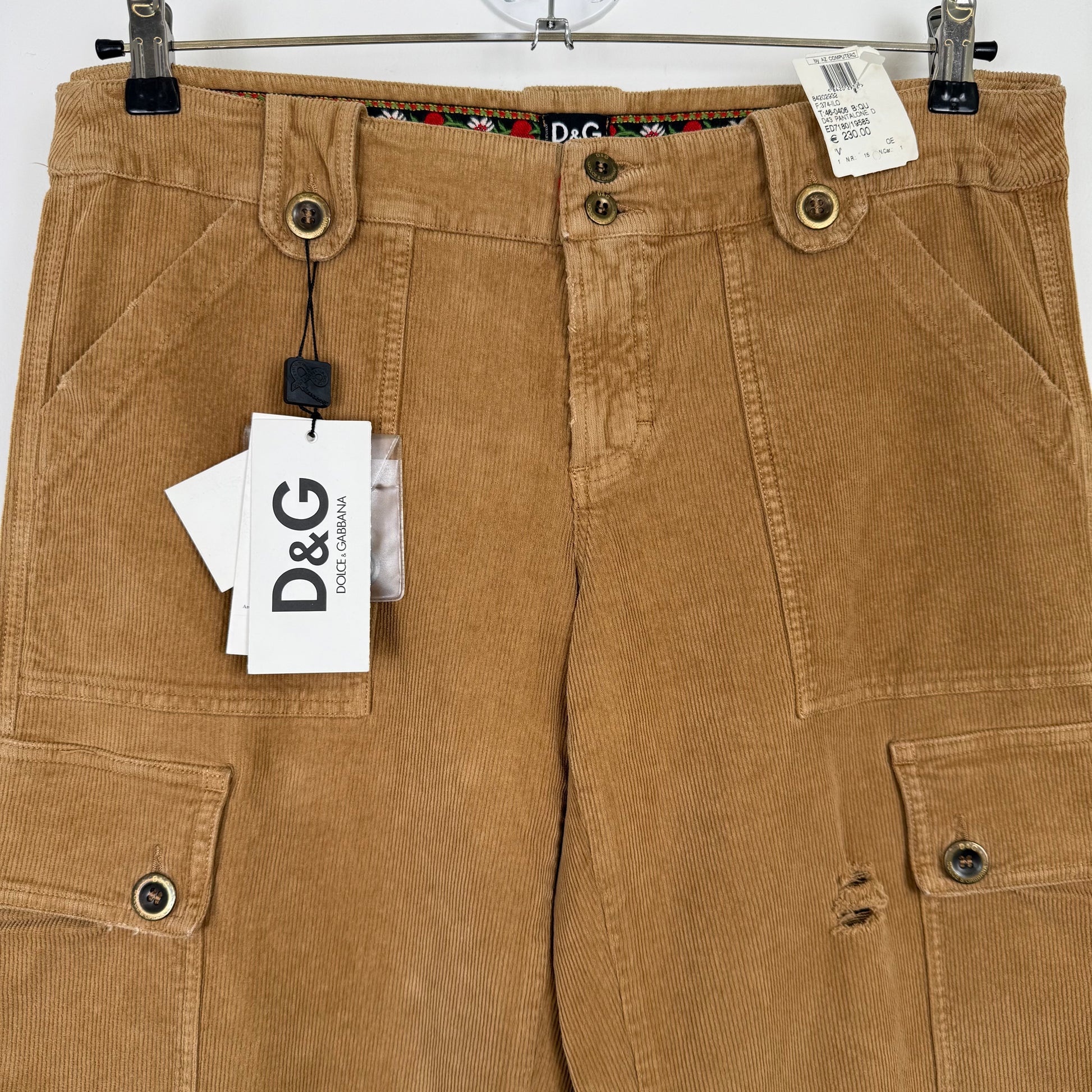 D&G Dolce & Gabbana Vintage Corduroy Cargo Pants - New With Tags