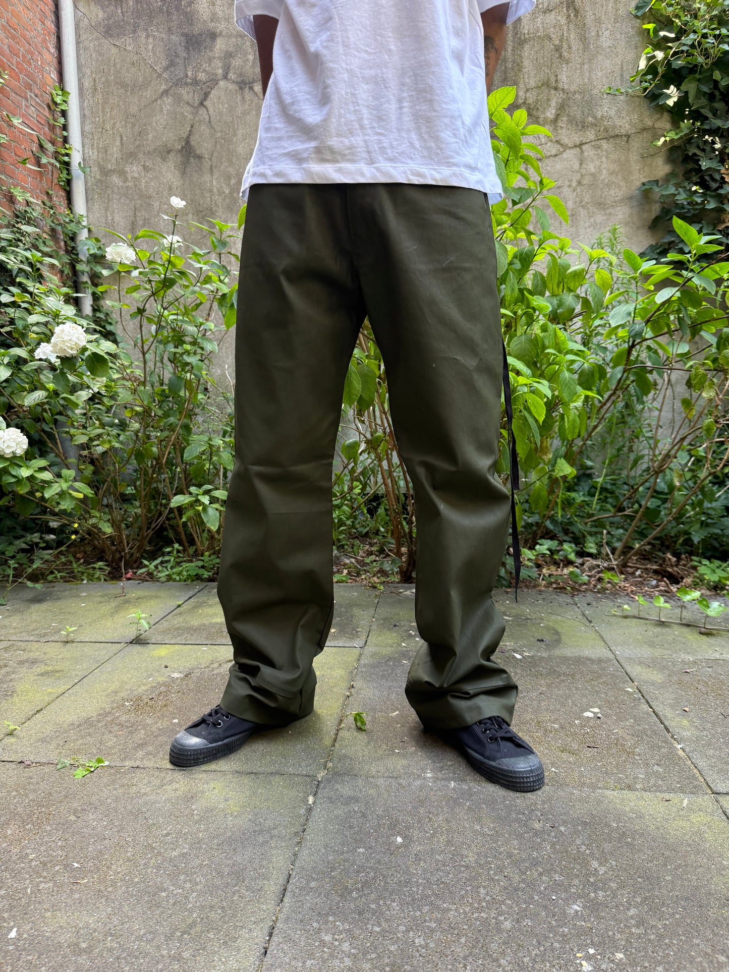 Maas Broekhuizen — Olive Waxed Denim Pants (Dries van Noten Fabric)