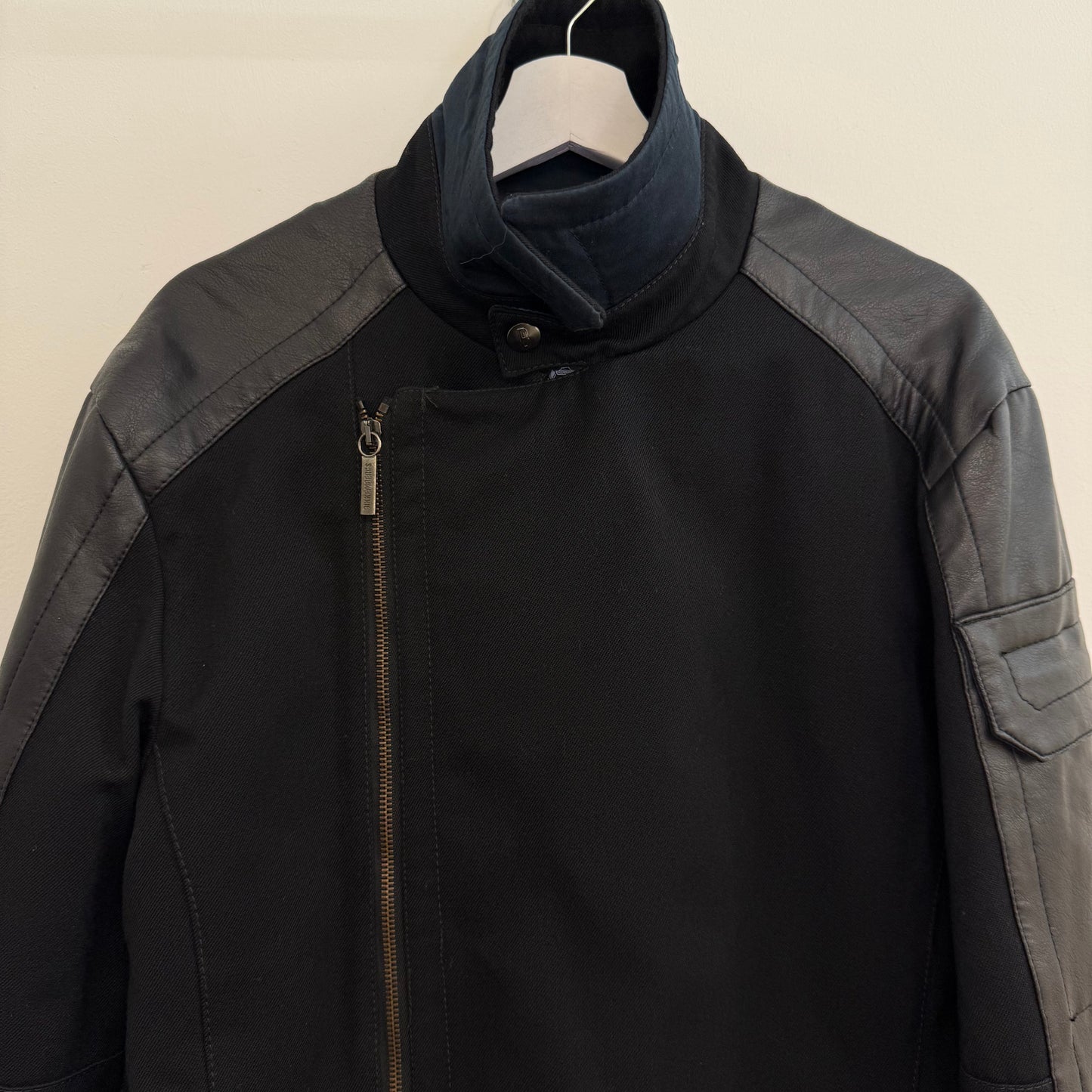 Bikkembergs Asymmetrical Wool & Leather Panel Jacket, A-symmetric zipping