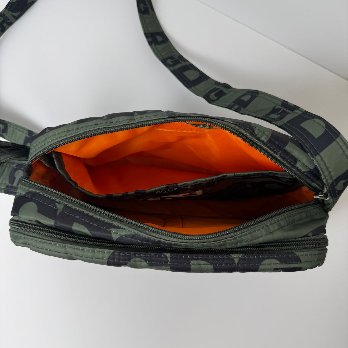 CDG x Porter (Yoshida & Co.) Logo Print Shoulder Bag — Olive/Black