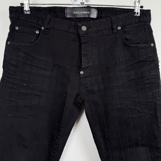 Dolce & Gabbana '14 Gold' Distressed Striped Denim **