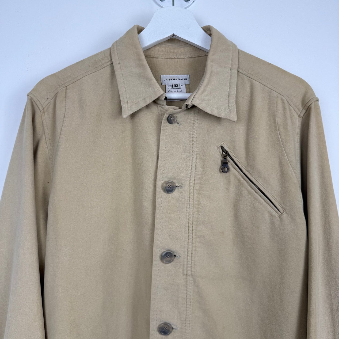Dries Van Noten Vintage Sand Cotton Zip-Pocket Shirt Jacket (c. Late 1990s / Early 2000s)