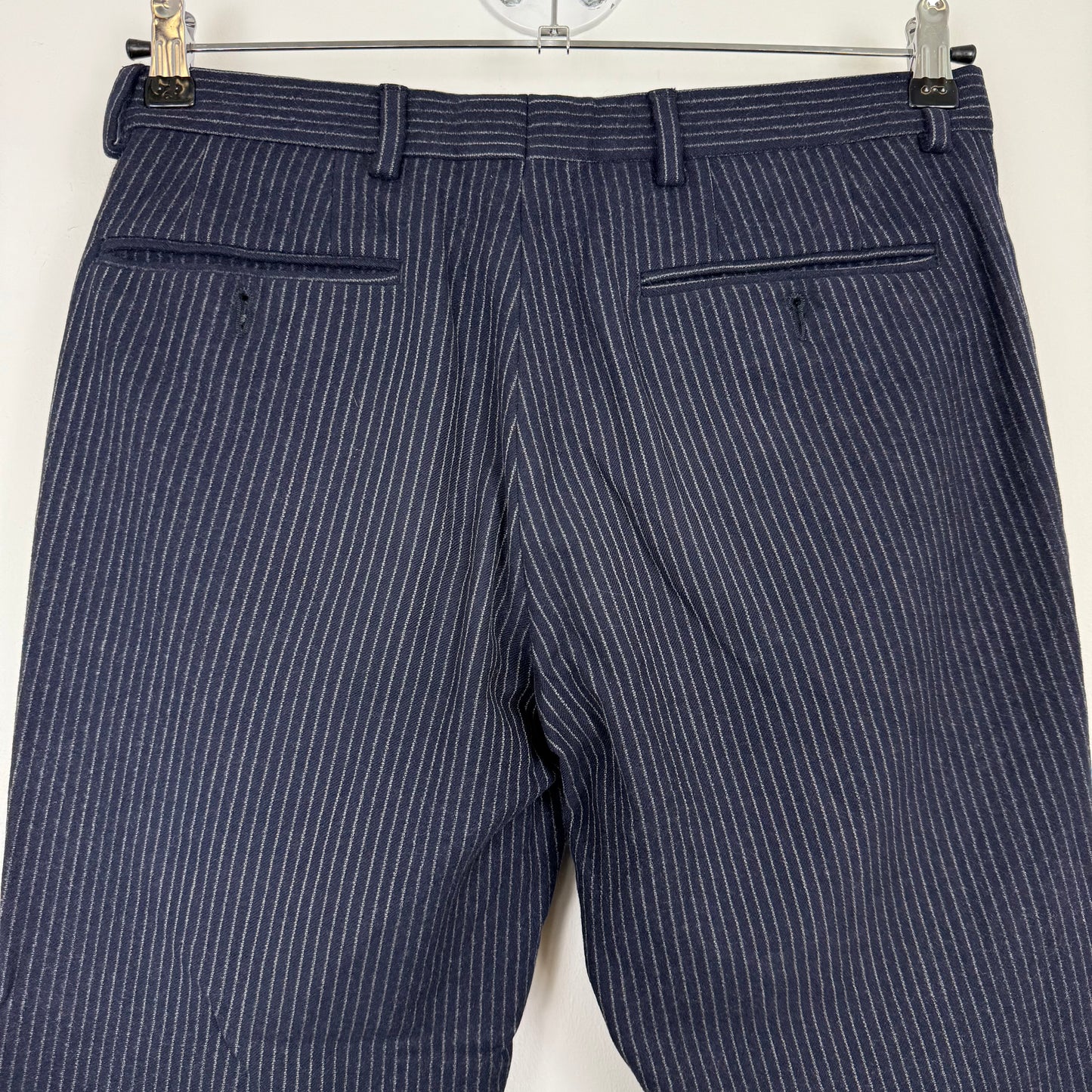 Dries van Noten Pinstripe Tailored Trousers Dark Navy/Grey