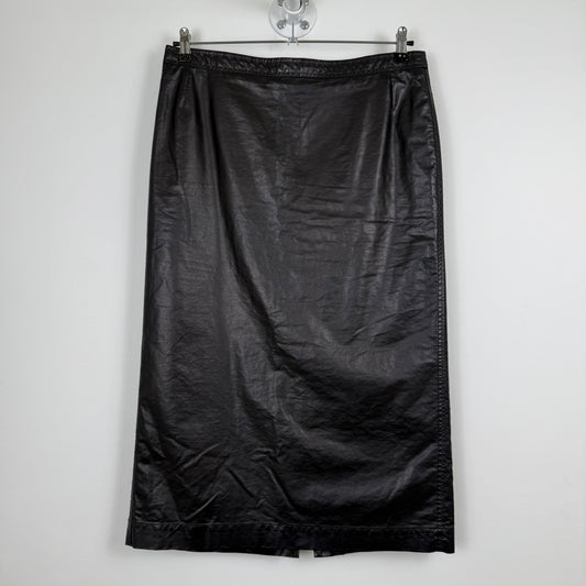 Dries van Noten Fake leather black midi skirt