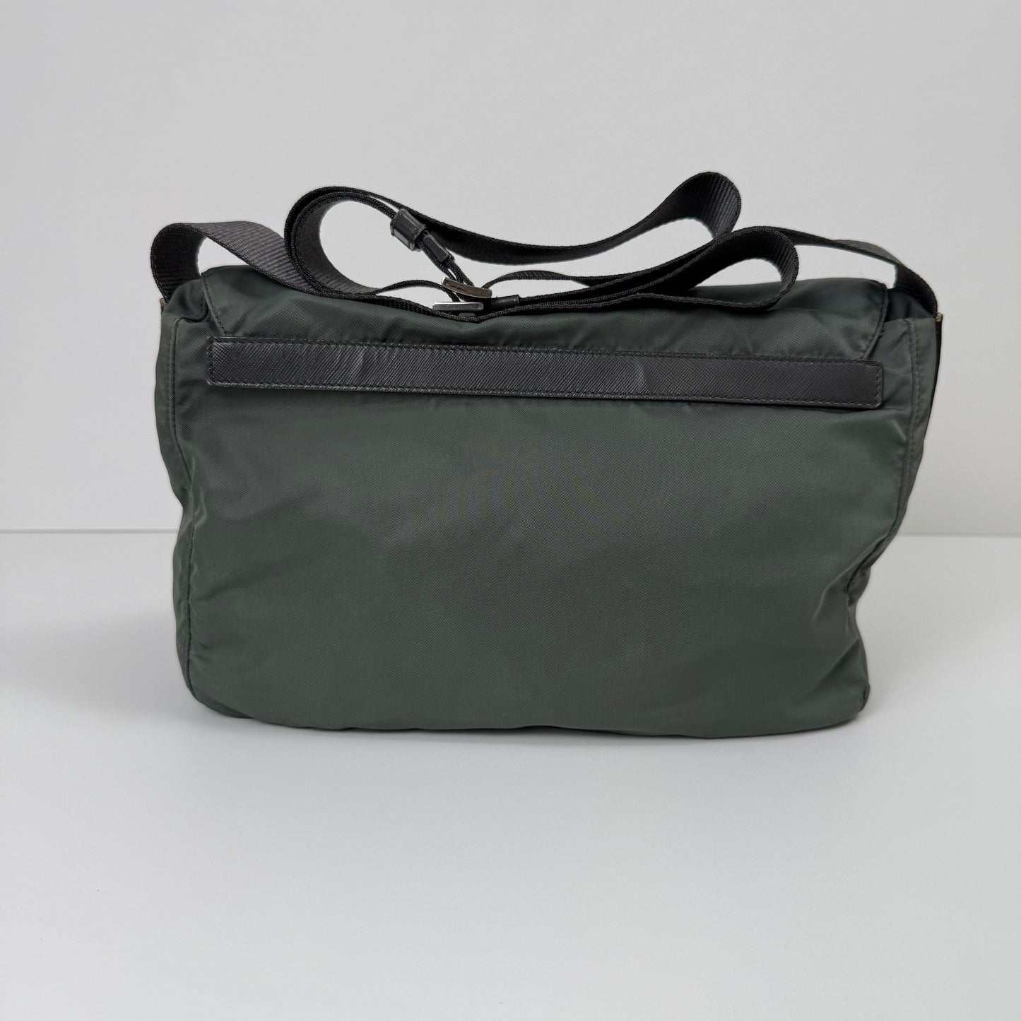 Prada Milano Nylon Buckle Messenger Bag – Charcoal Grey