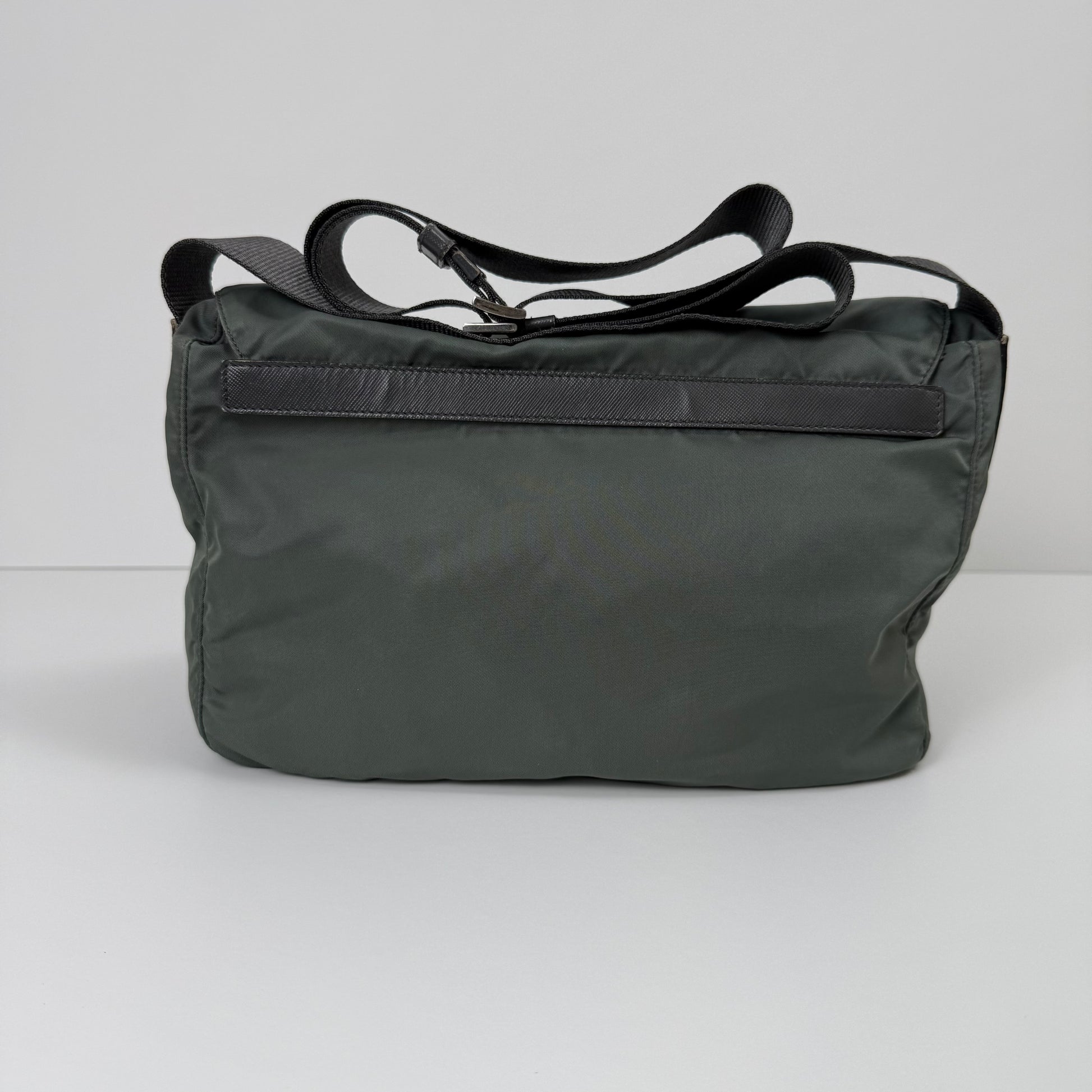 Prada Milano Nylon Buckle Messenger Bag – Charcoal Grey