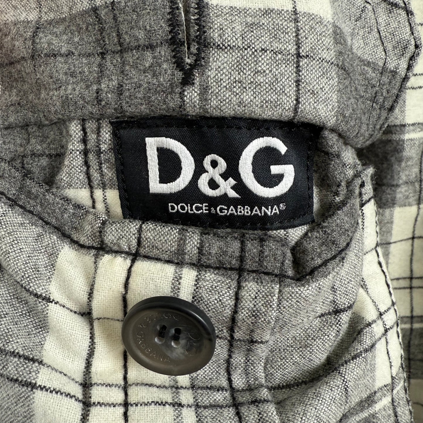 D&G Dolce & Gabbana Reversible Grey Leather & Checkered Wool Jacket
