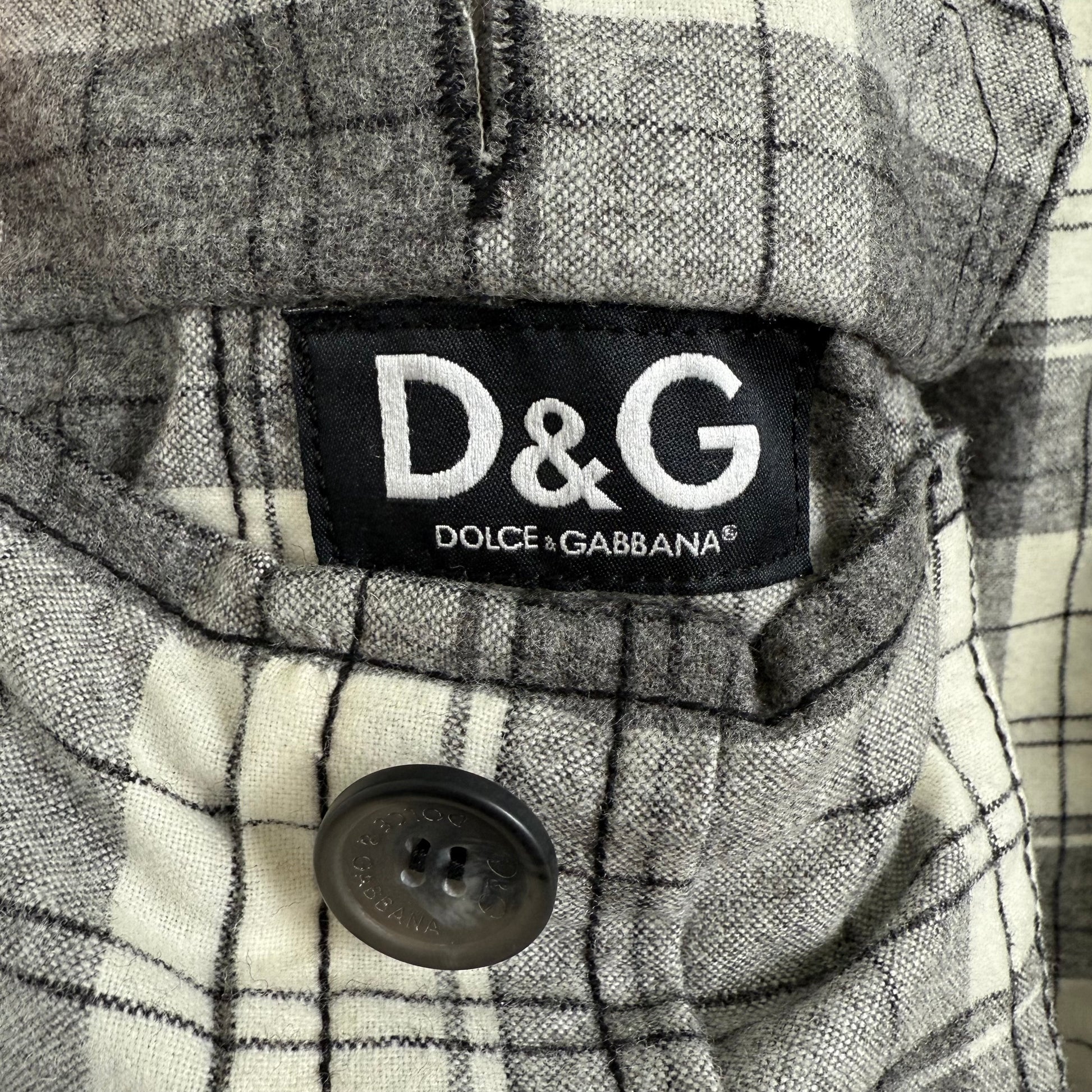 D&G Dolce & Gabbana Reversible Grey Leather & Checkered Wool Jacket