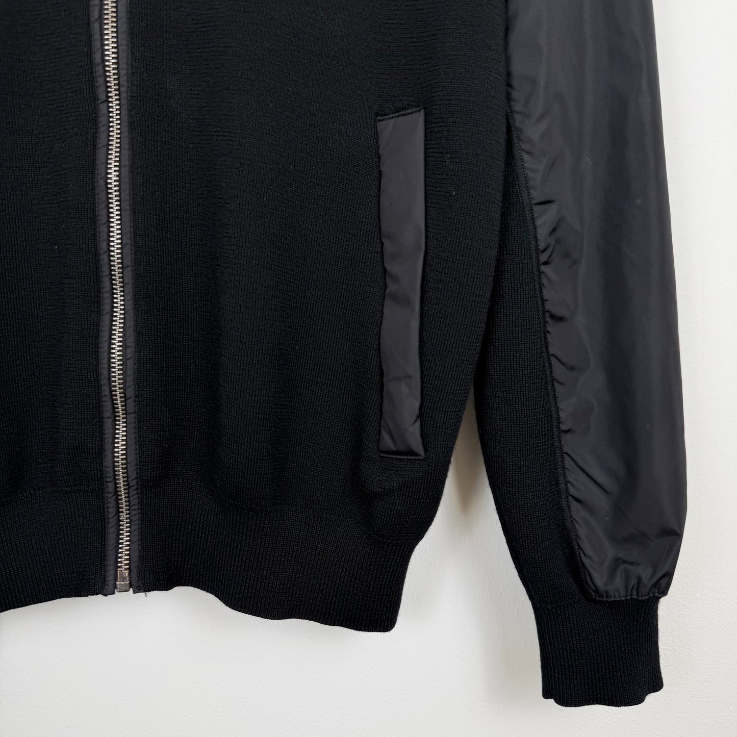 Prada Milano Full Zip Nylon Sleeve Hybrid Knit Jacket