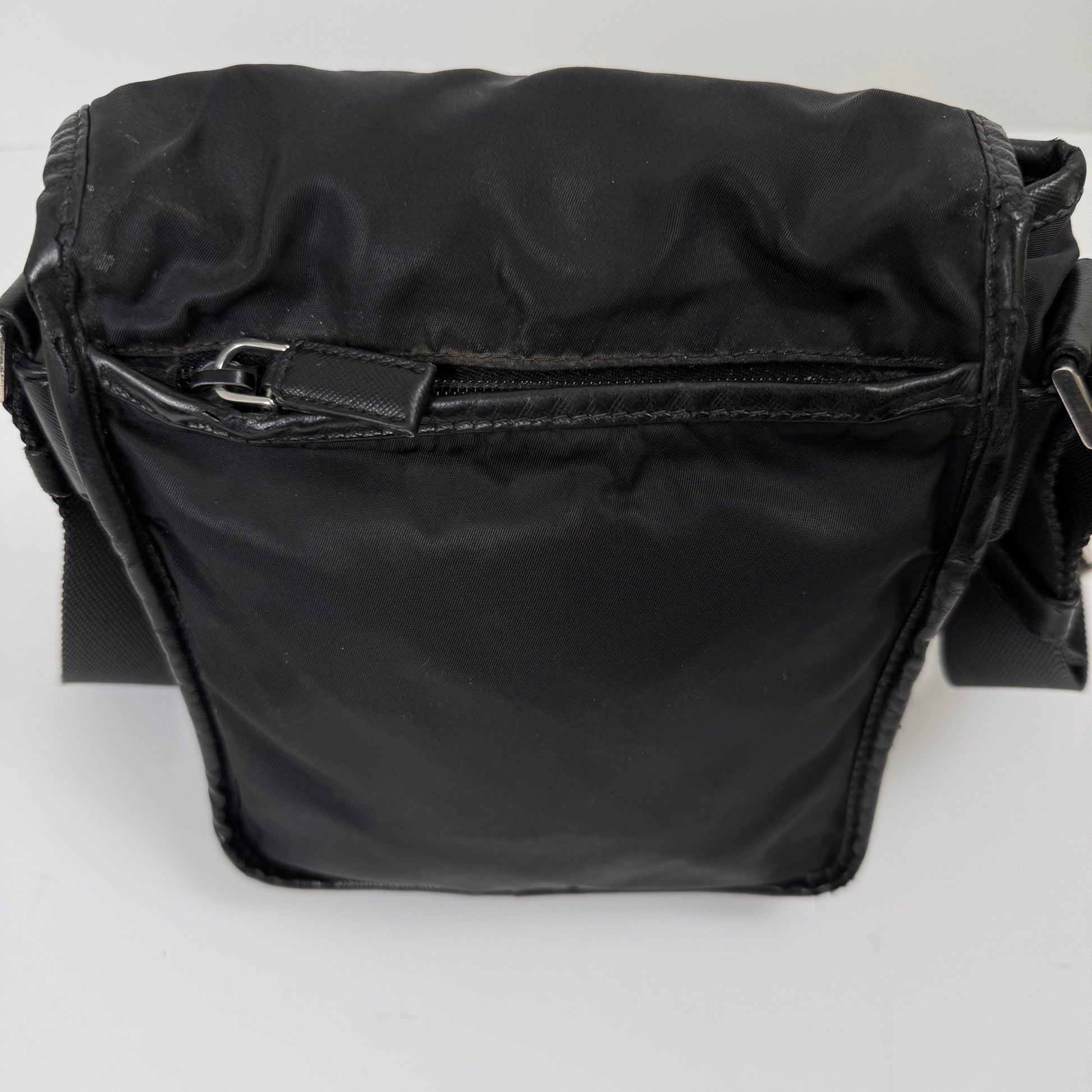 Prada Small Black Tessuto Nylon Messenger Bag with Flap (vintage)
