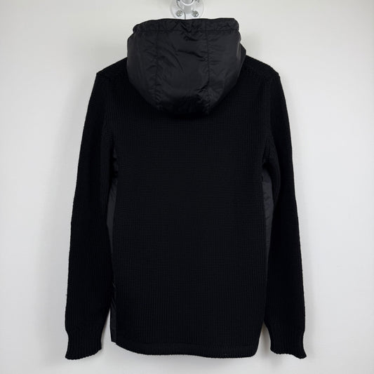 Prada Sport Detachable Hood Nylon Panel Wool Knit Sweater