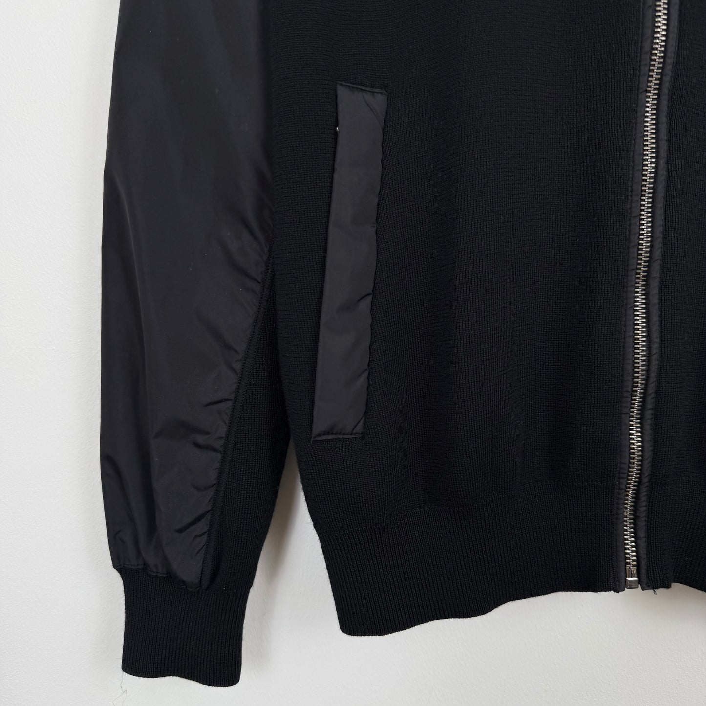 Prada Milano Full Zip Nylon Sleeve Hybrid Knit Jacket