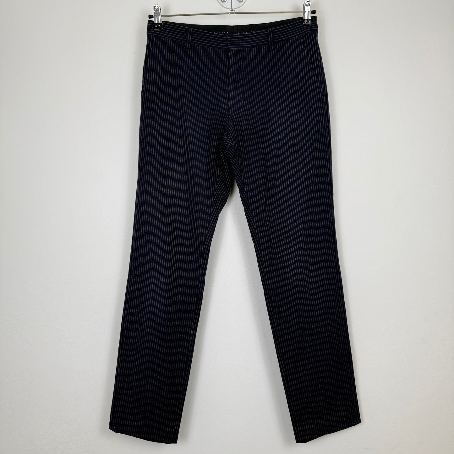 Dries van Noten Pinstripe Tailored Trousers Dark Navy/Grey