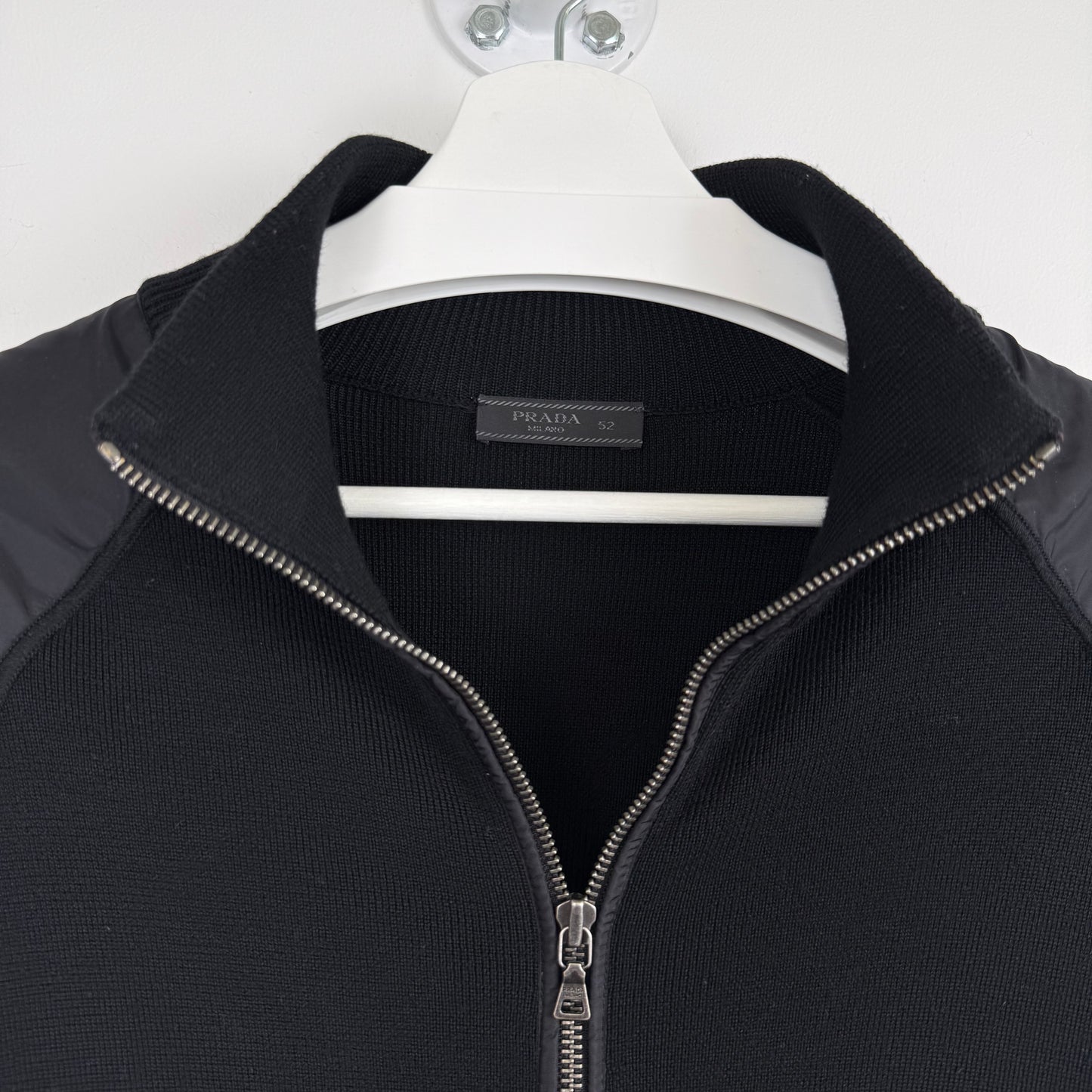 Prada Milano Full Zip Nylon Sleeve Hybrid Knit Jacket