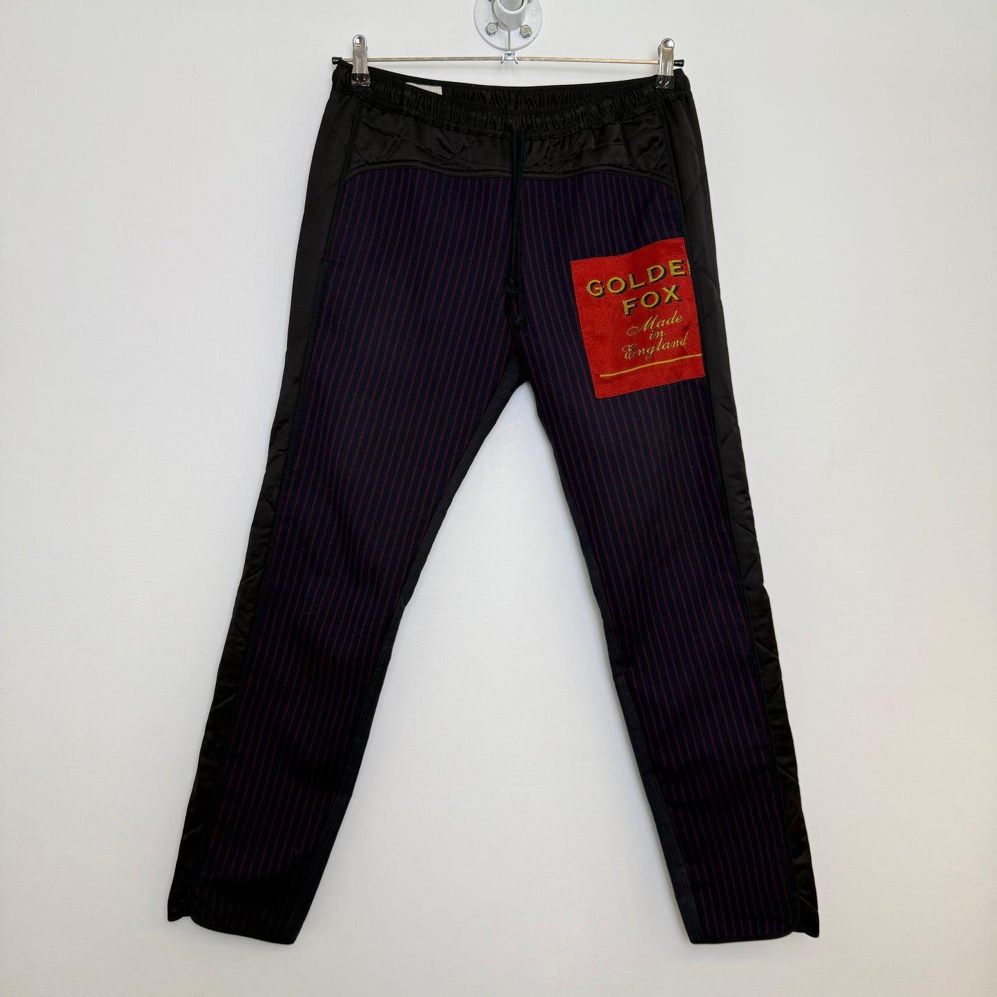 Dries van Noten broek, 2 soorten krijtstrepen, rood + grijs