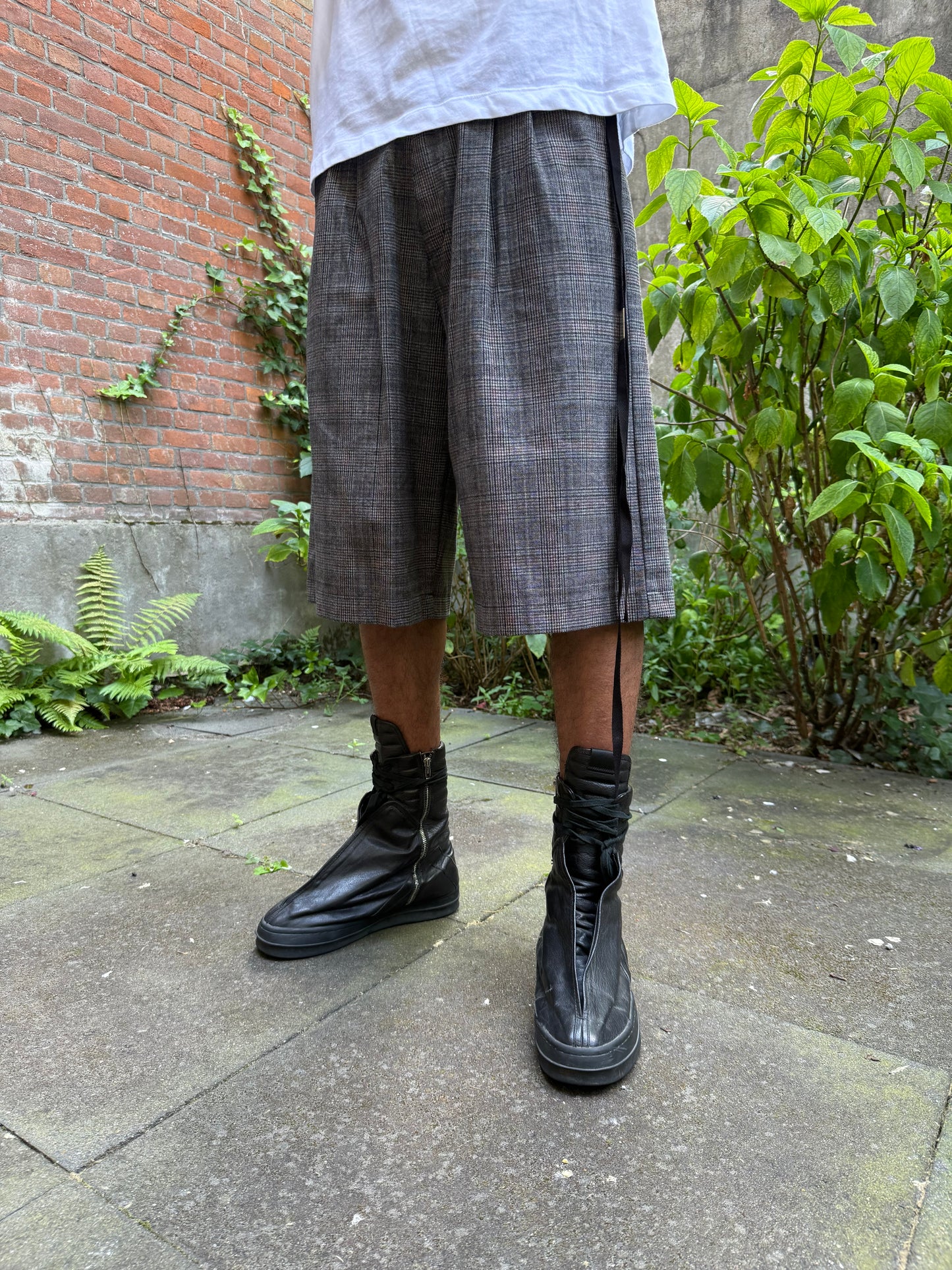 Maas Broekhuizen Grey Plaid Wide-Leg Shorts (Dries Van Noten Fabric)