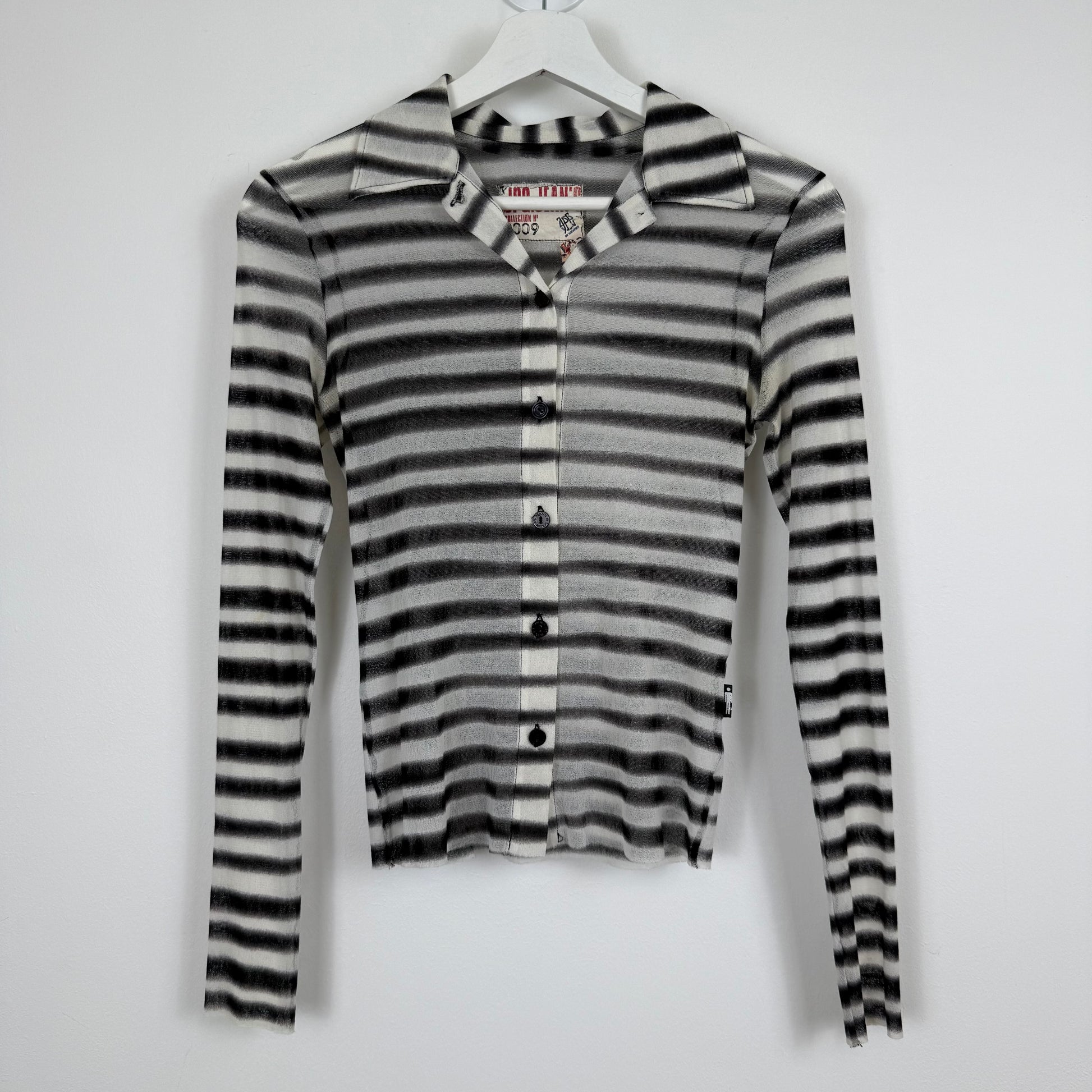 Jean Paul Gaultier JPG. Jean's Blurred Stripe Mesh Top