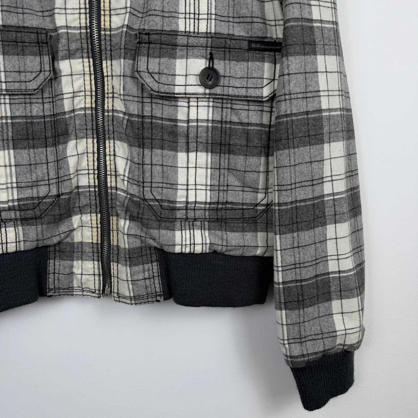 D&G Dolce & Gabbana Reversible Grey Leather & Checkered Wool Jacket