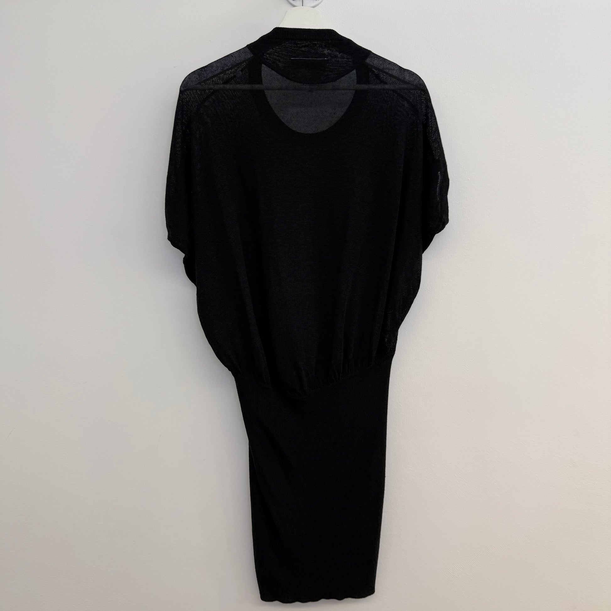 Martin Margiela black dress with bat model top