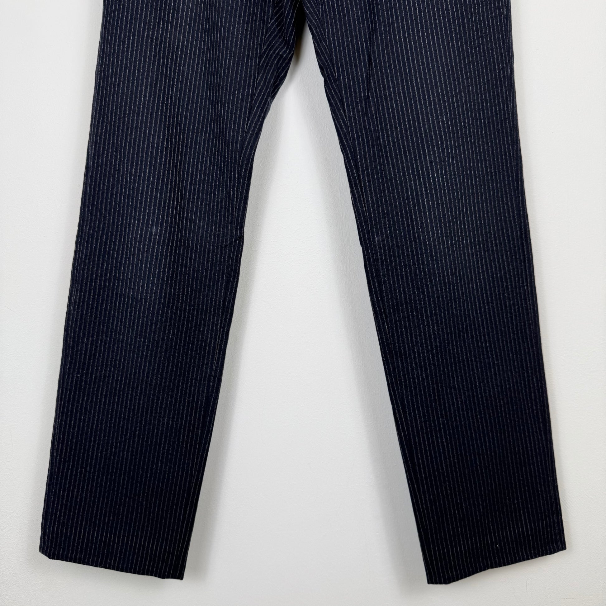 Dries van Noten Pinstripe Tailored Trousers Dark Navy/Grey