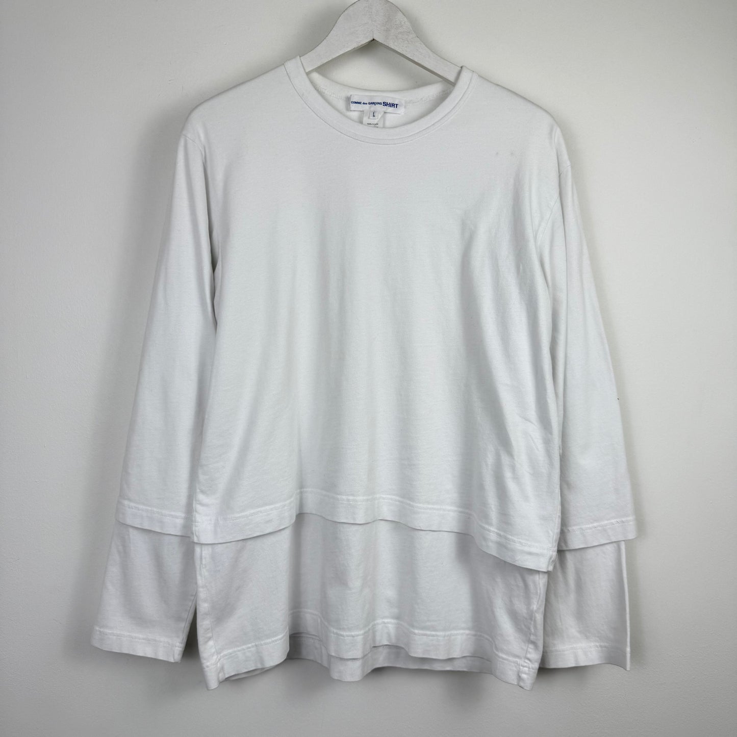 Comme des Garçons SHIRT Double Layer White Long Sleeve Tee
