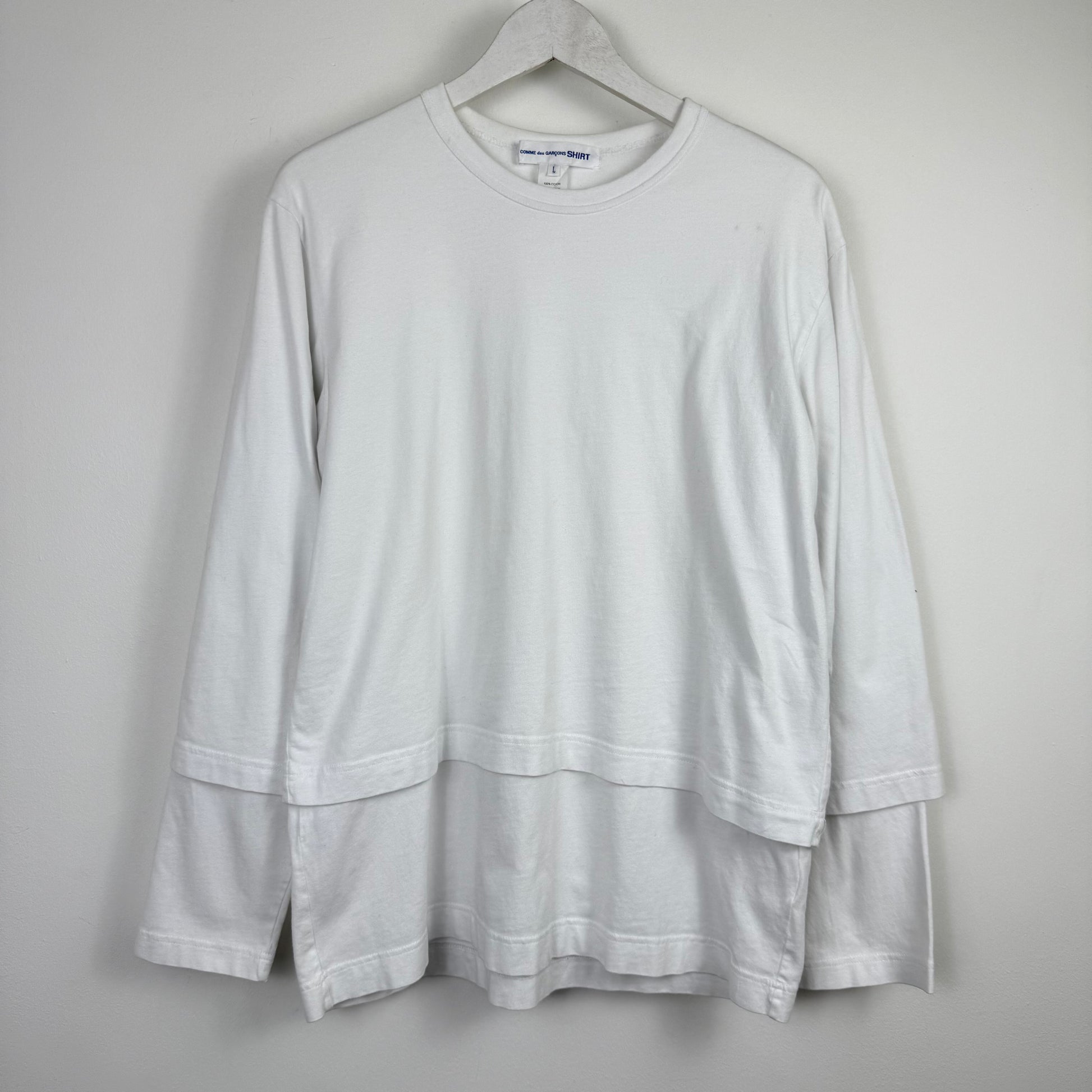 Comme des Garçons SHIRT Double Layer White Long Sleeve Tee