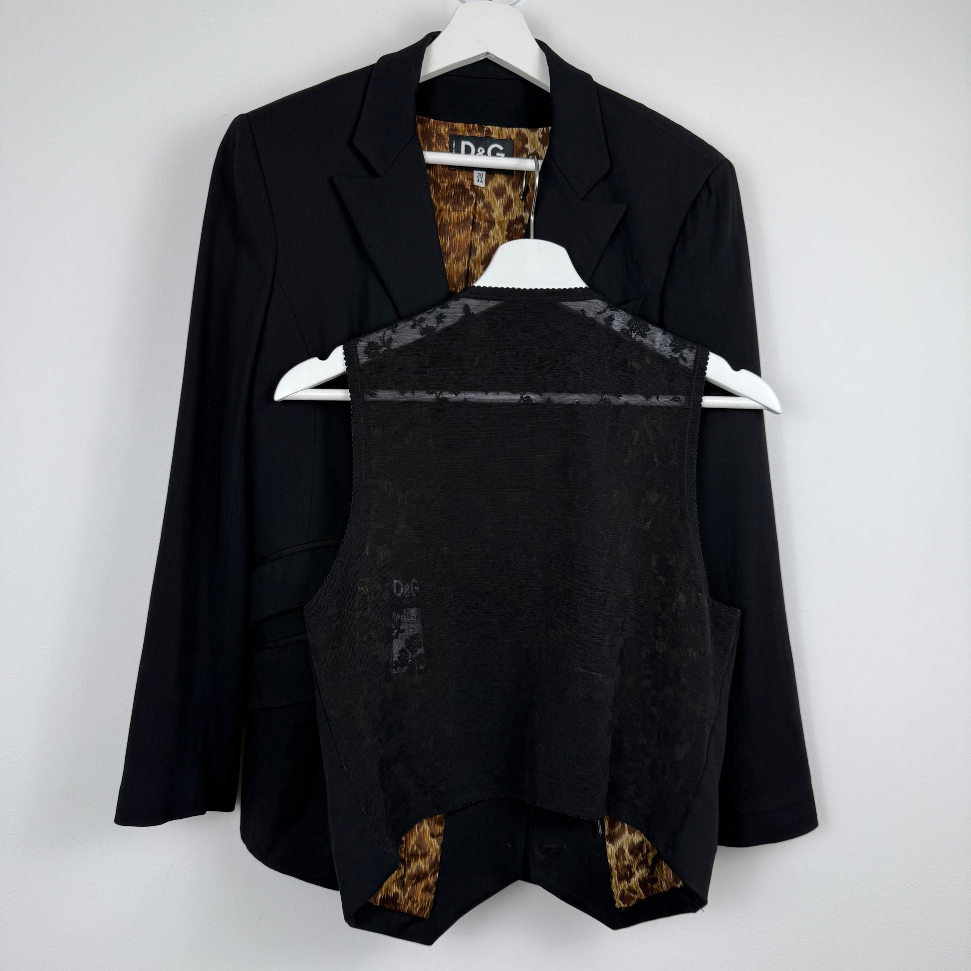 Dolce & Gabbana Leopard Lining Blazer & Lace Back Vest Set
