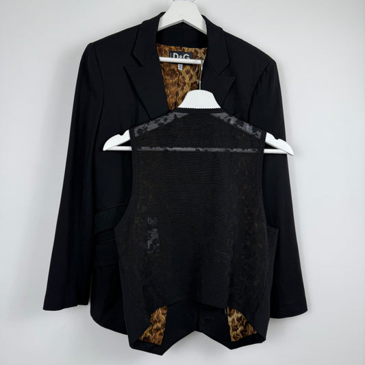 Dolce & Gabbana Leopard Lining Blazer & Lace Back Vest Set