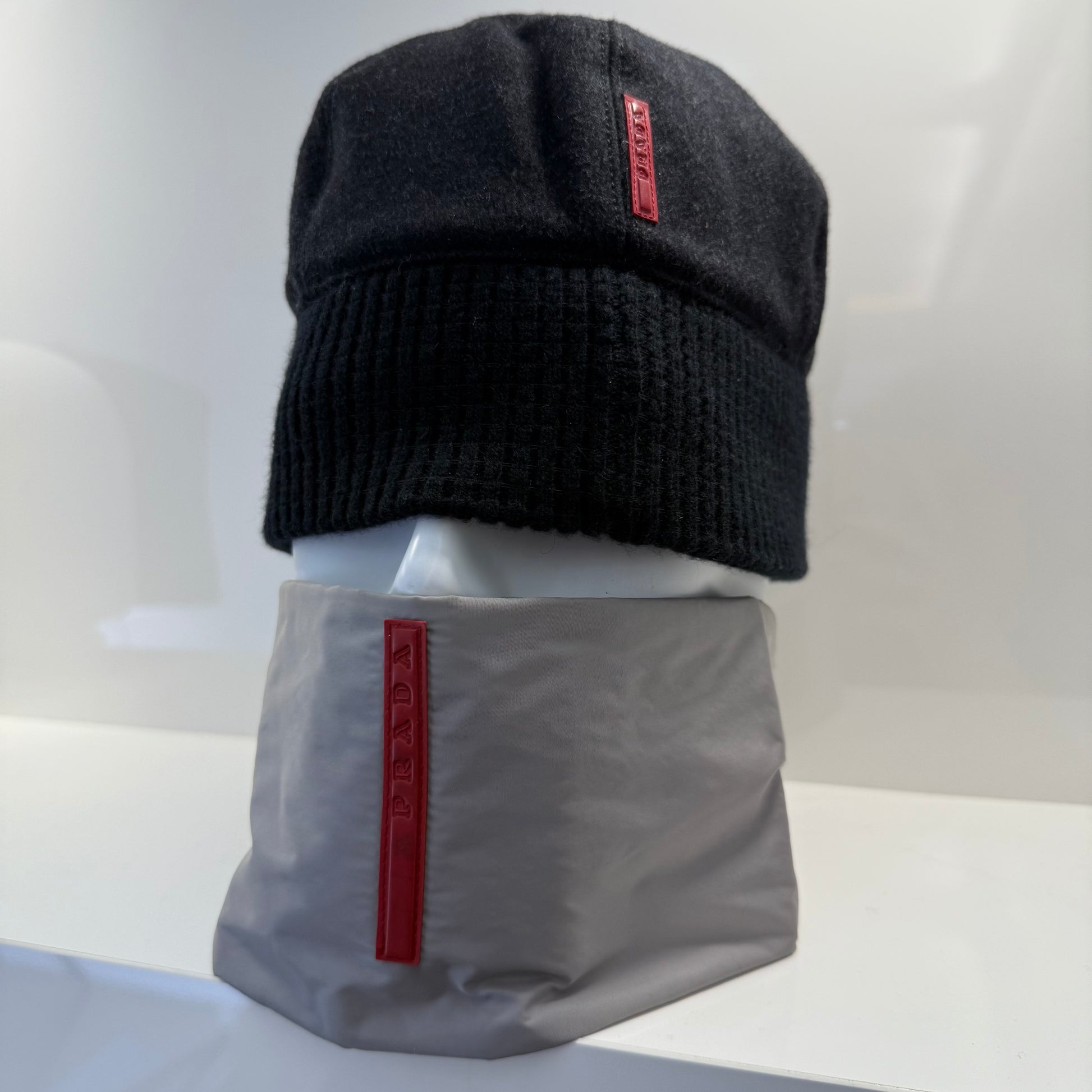 Prada Linea Rossa Wool & Nylon Beanie with Ribbed Cuff (FW2002)