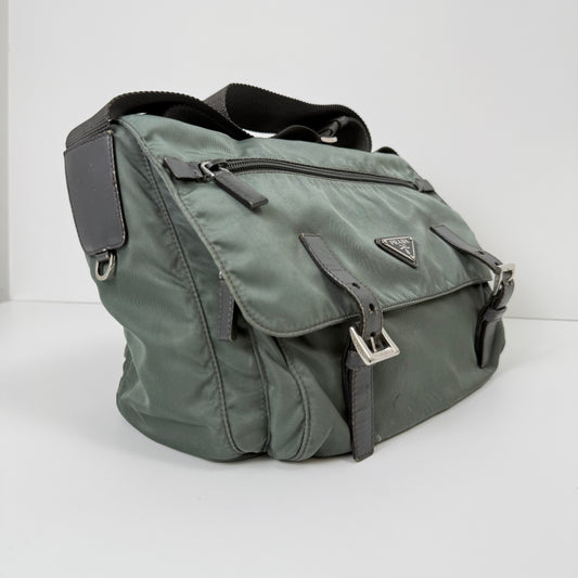 Prada Milano Nylon Buckle Messenger Bag – Charcoal Grey