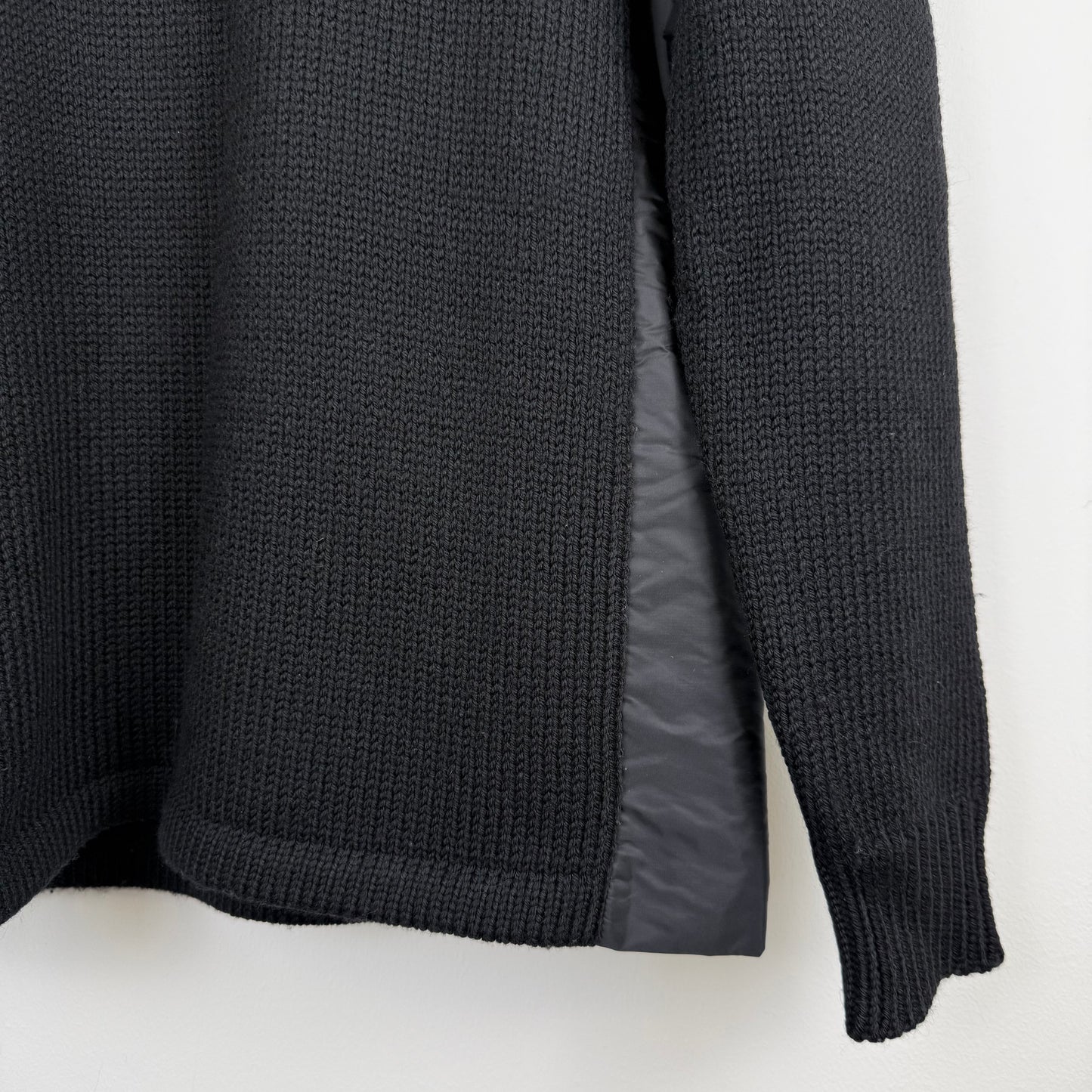 Prada Sport Detachable Hood Nylon Panel Wool Knit Sweater
