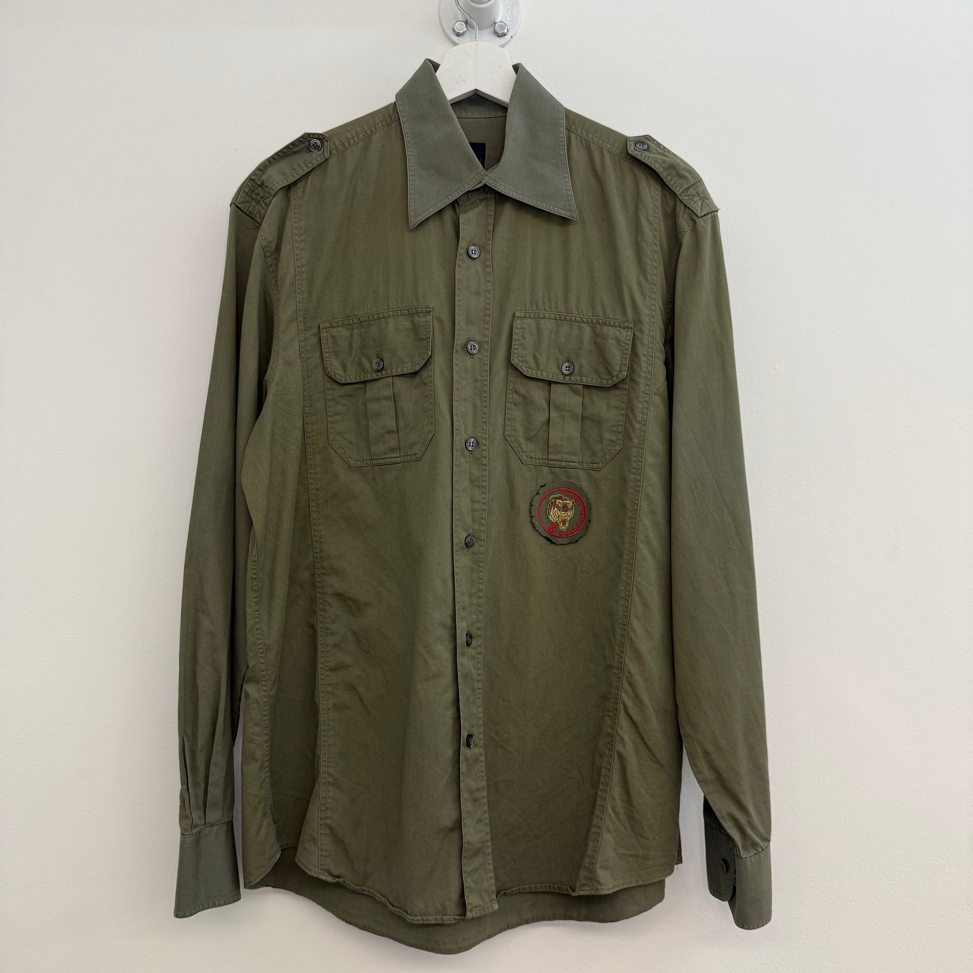 Dolce & Gabbana navy green army button shirt