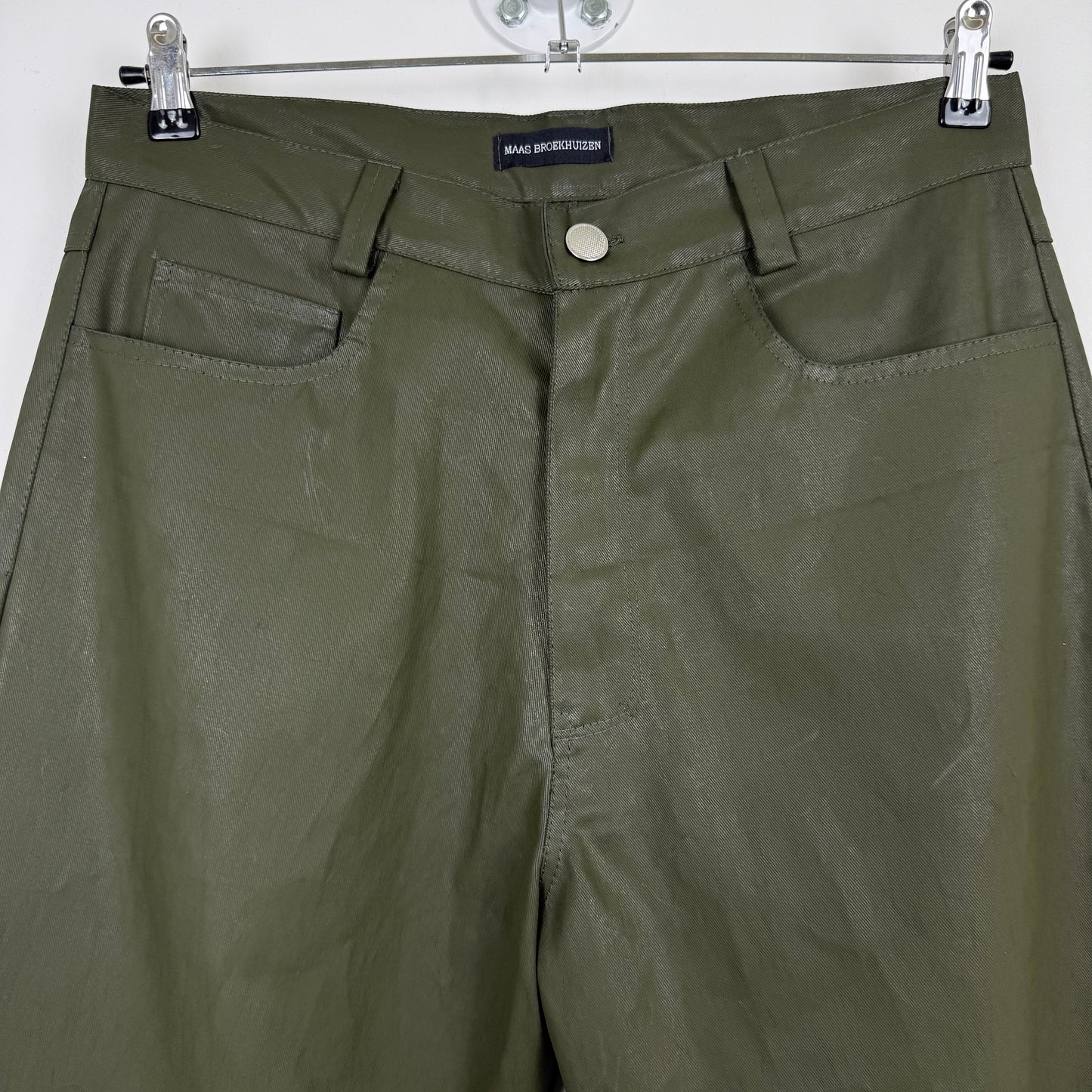Maas Broekhuizen — Olive Waxed Denim Pants (Dries van Noten Fabric)