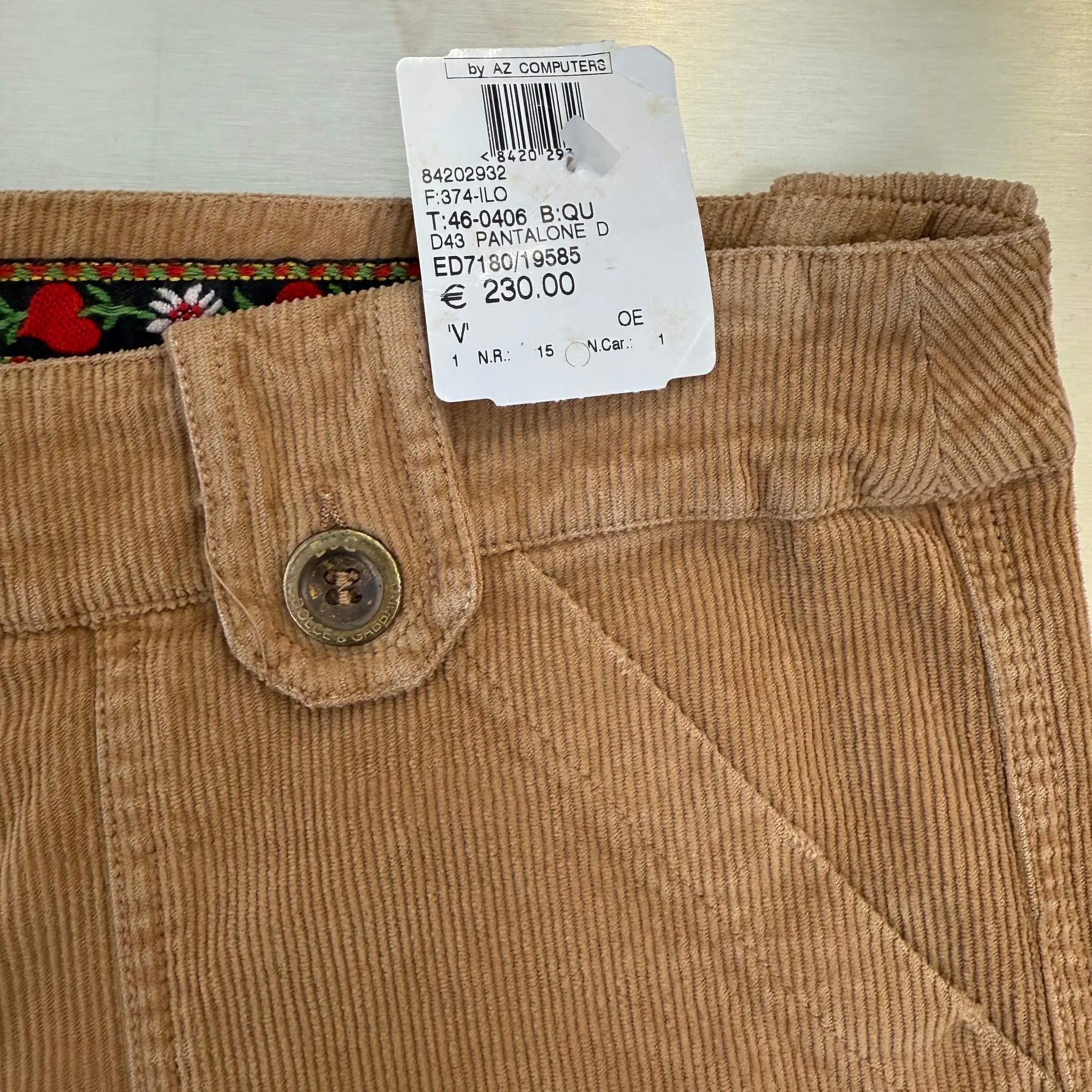 D&G Dolce & Gabbana Vintage Corduroy Cargo Pants - New With Tags