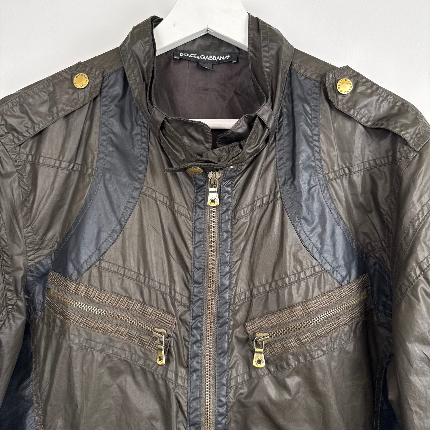 Dolce & Gabbana Vintage 2007 Nylon Utility Jacket ,Cargo Pockets, Khaki/Black
