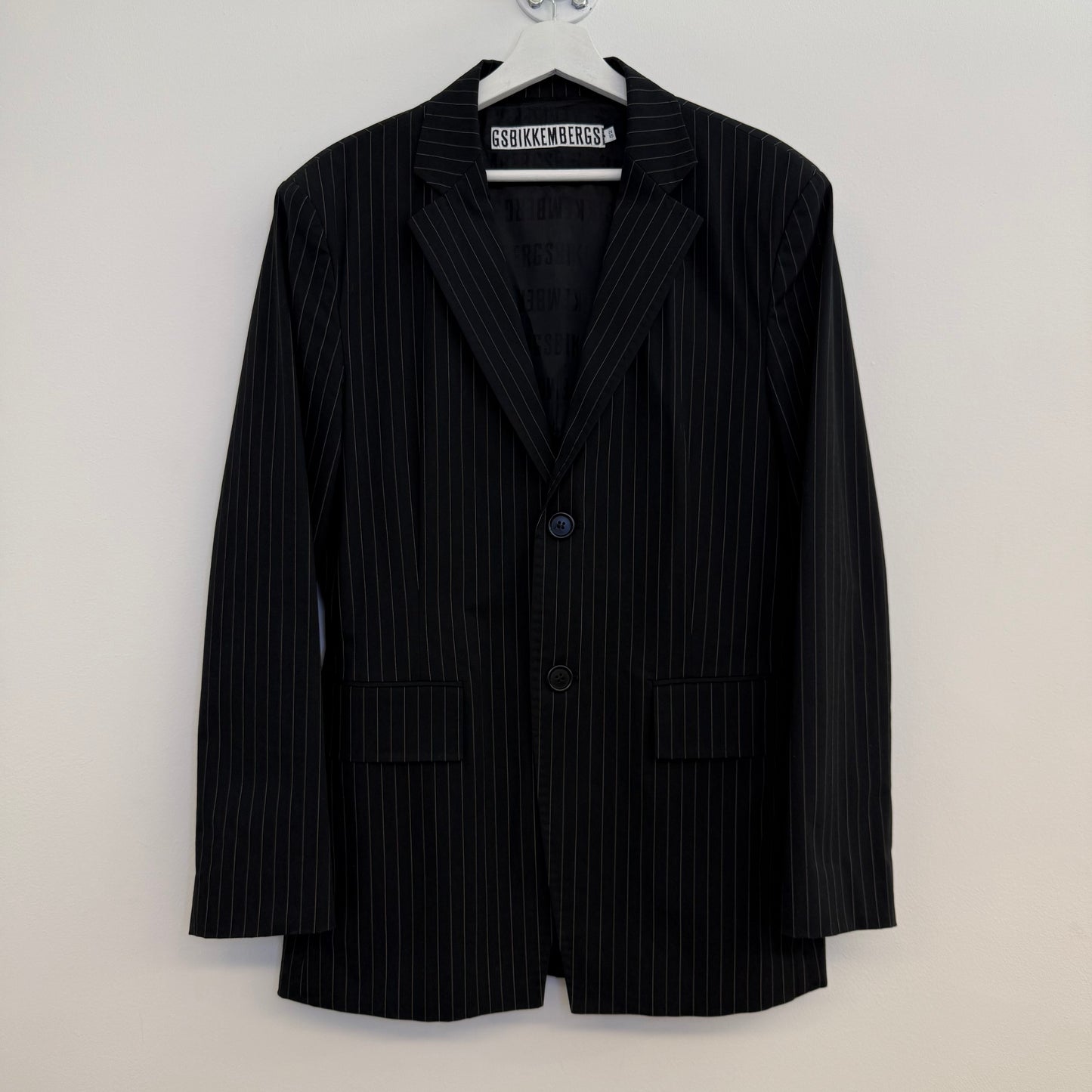 Bikkembergs 2-pieces suit, black with white chalkstripes