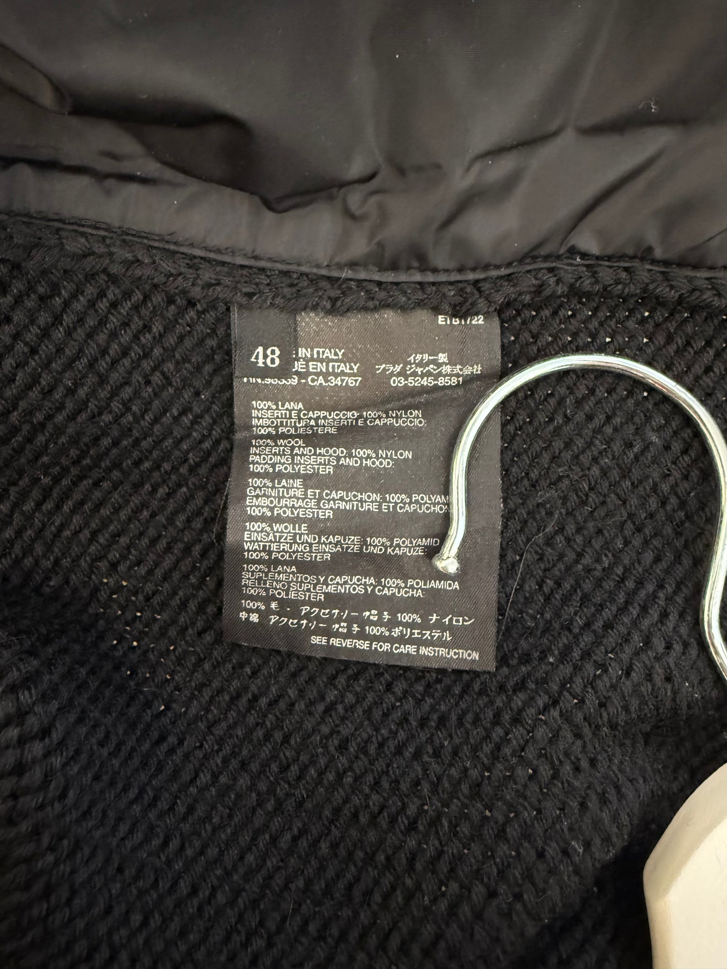 Prada Sport Detachable Hood Nylon Panel Wool Knit Sweater