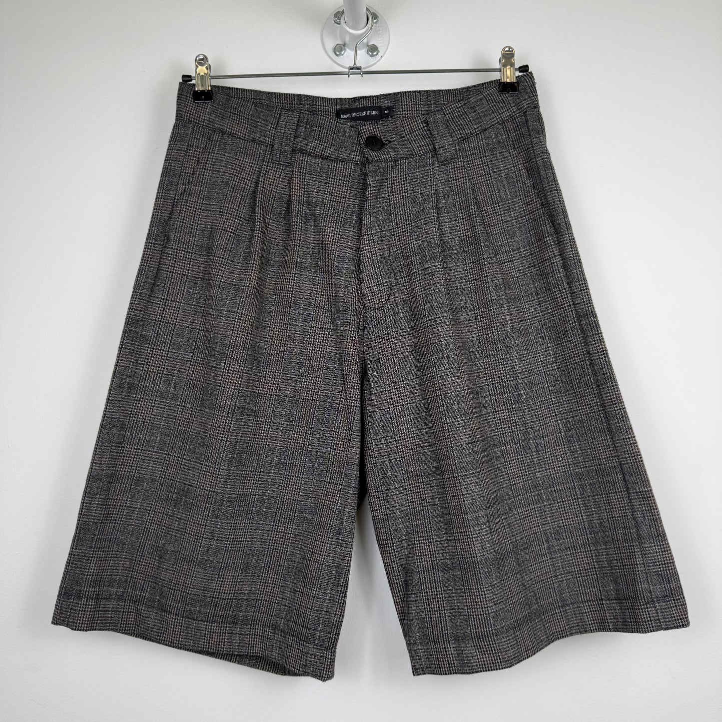 Maas Broekhuizen Grey Plaid Wide-Leg Shorts (Dries Van Noten Fabric)